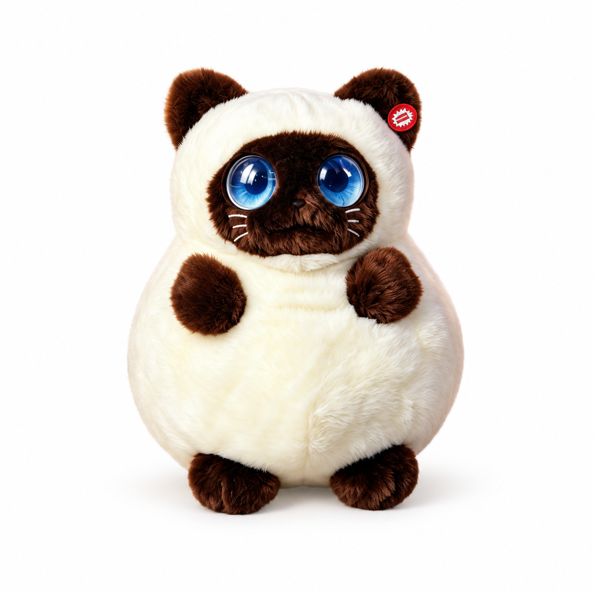 DunDun AI plush cat in the cream-and-brown Siamese style, shown on a clean white background.