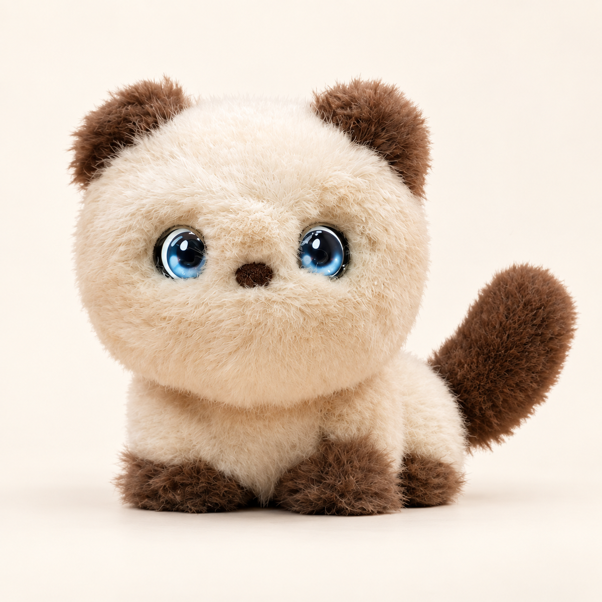 Cream TuanTuan plush cat with cocoa-brown ears, paws and tail.