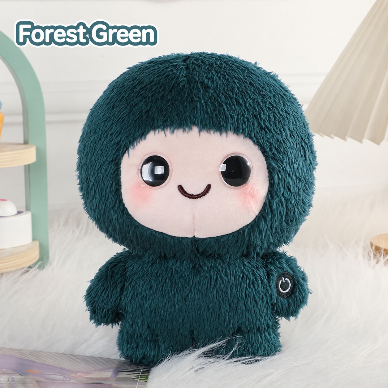 AI Box talking plush companion in forest green; one toy in the selected color.