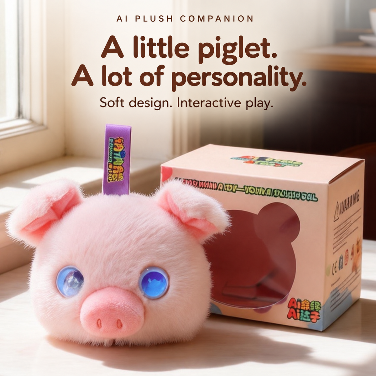 Pocket AI Plush Companion - Piglet, Pink; one toy in the selected style